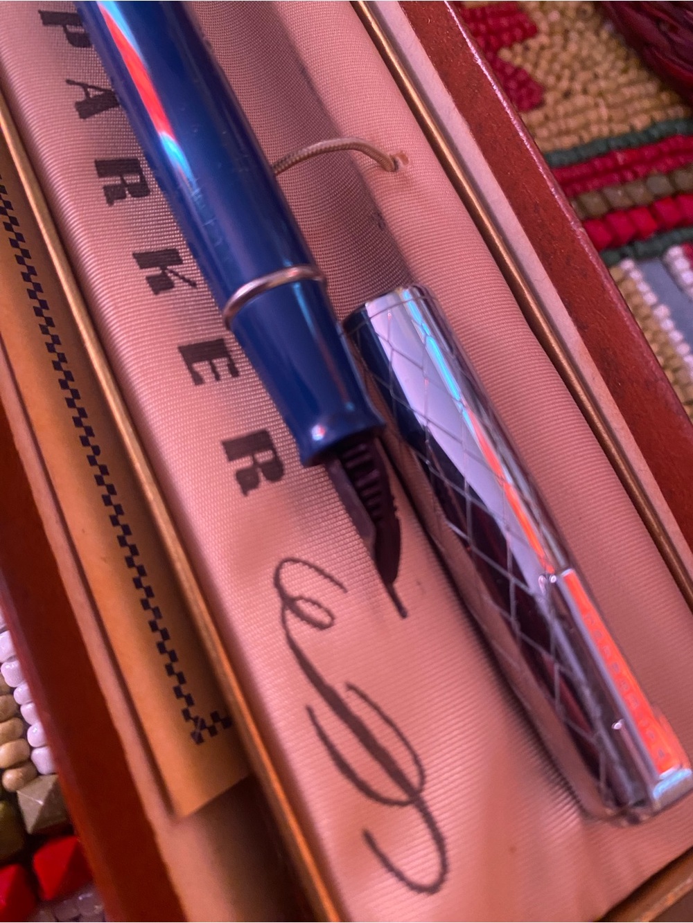 Blue WATERMAN Fountain Pen with Silver Patterned Cap - Parker